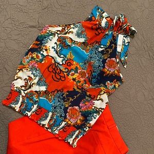 NYC multicolored halter top with tie at neck NWT